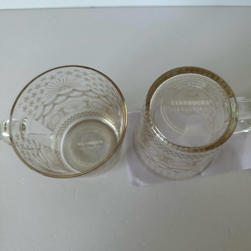 Starbucks 2017 Golden Sea Pattern Anniversary Collection Coffee Glass Mug - Picture 8 of 10